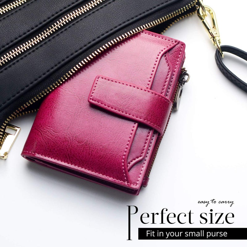 Bveyzi Women's Small Leather RFID Blocking Bifold Zipper Pocket Wallet Ladies Credit Card Slots Purse with id Window(Purple) - Image 2